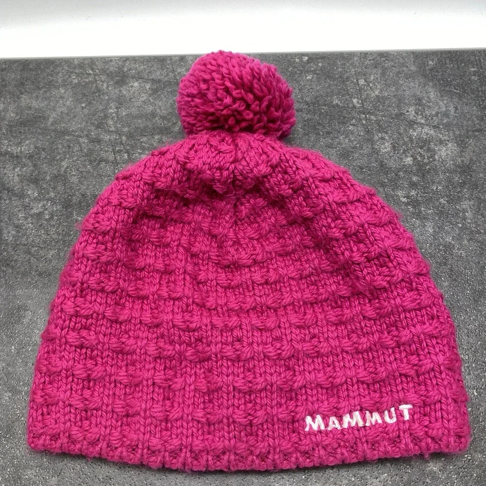 Mammut Pink‎ Knit Pommel Beanie Ski Hat Top Pom Fleece Lining One Size Germany